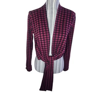 Guess women's black/red gingham long-sleeved tie front top size SP